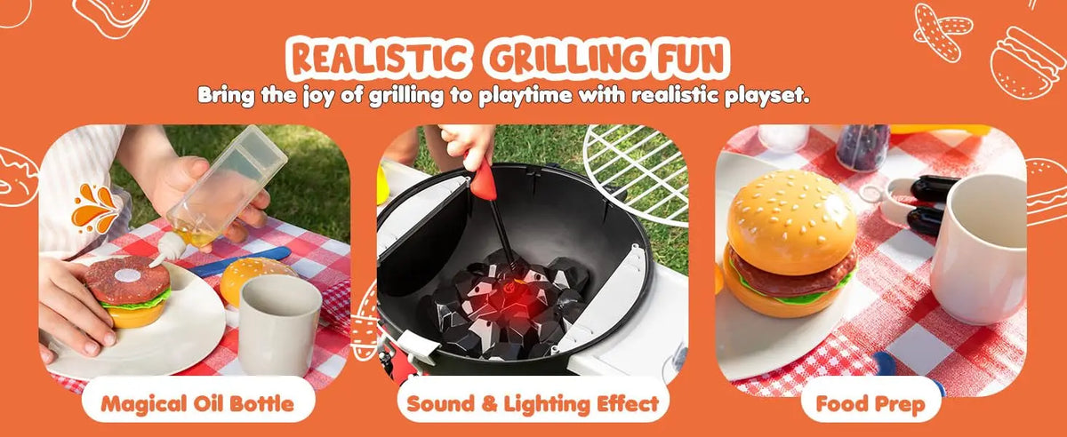 Kitchen Toy Set BBQ Play Grill, Cooking Toy Set for Kids
