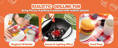 Kitchen Toy Set BBQ Play Grill, Cooking Toy Set for Kids