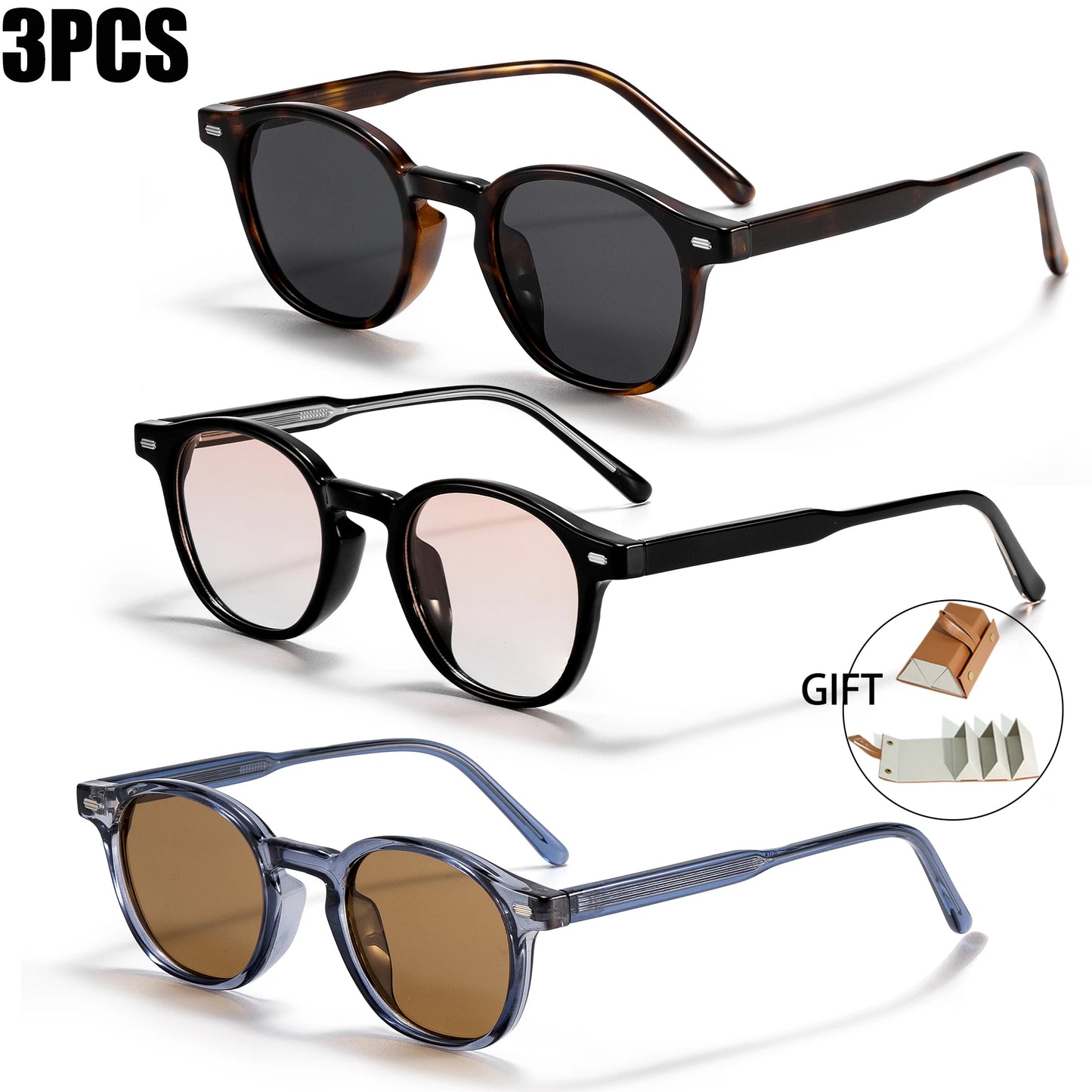 Caterside Polarized Round Sunglasses Men TR Frame