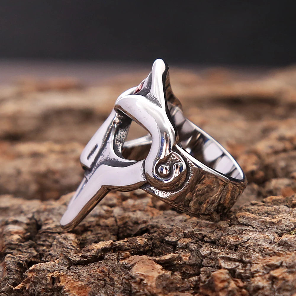 Punk Vintage Stainless Steel MF DOOM Mask Rings With Red Stone