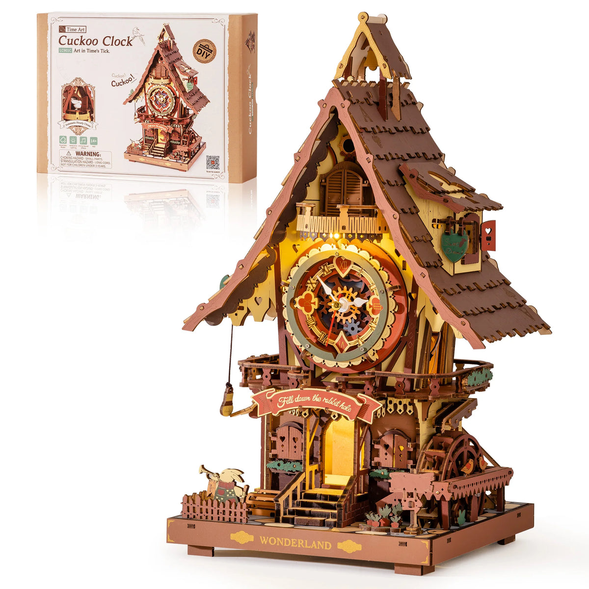 Wooden 3D Puzzle Cuckoo Clock Mechanical Model Building Kit