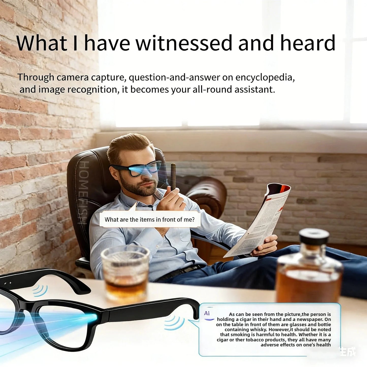 HOMEFISH M02 AI Smart Glasses with 4K Camera Bluetooth