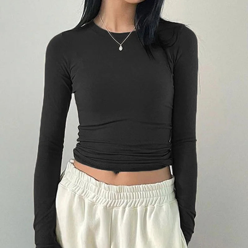 Women Casual Slim Fit Long Sleeve O-Neck T-shirts