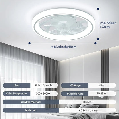 Modern Thin Ceiling Fan Light, White Silent Ceiling Fan
