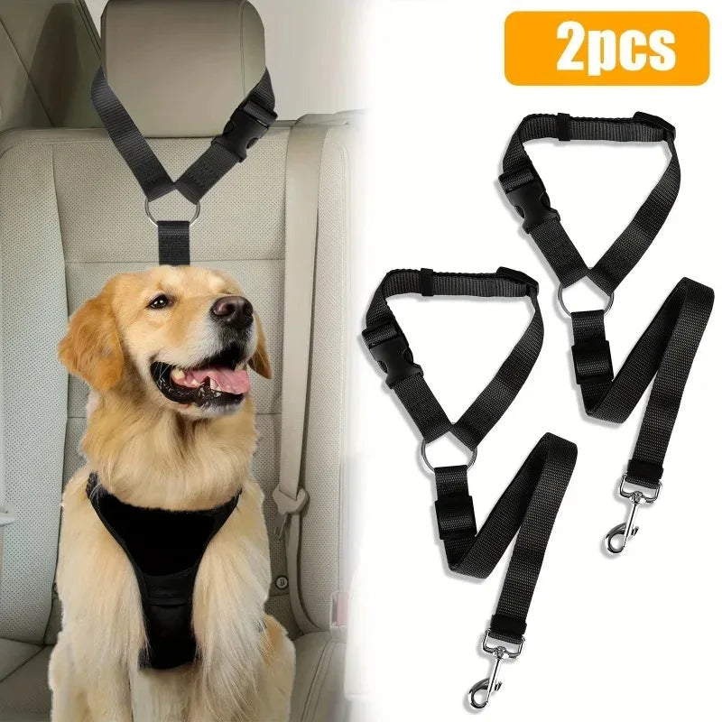 2-in-1 Nylon Pet Car Seat Belt Adjustable Safety Leash
