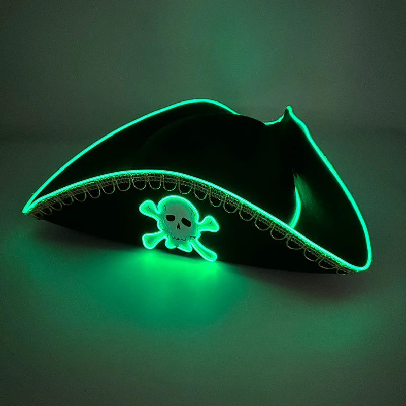 Halloween LED Black Pirate Hat For Adult Pirate Theme Party