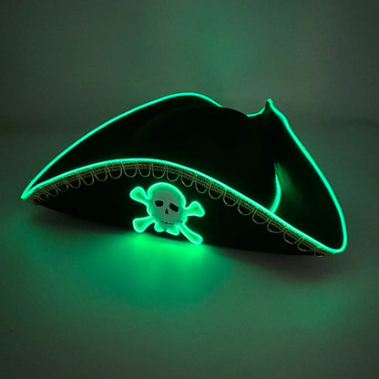 Halloween LED Black Pirate Hat For Adult Pirate Theme Party