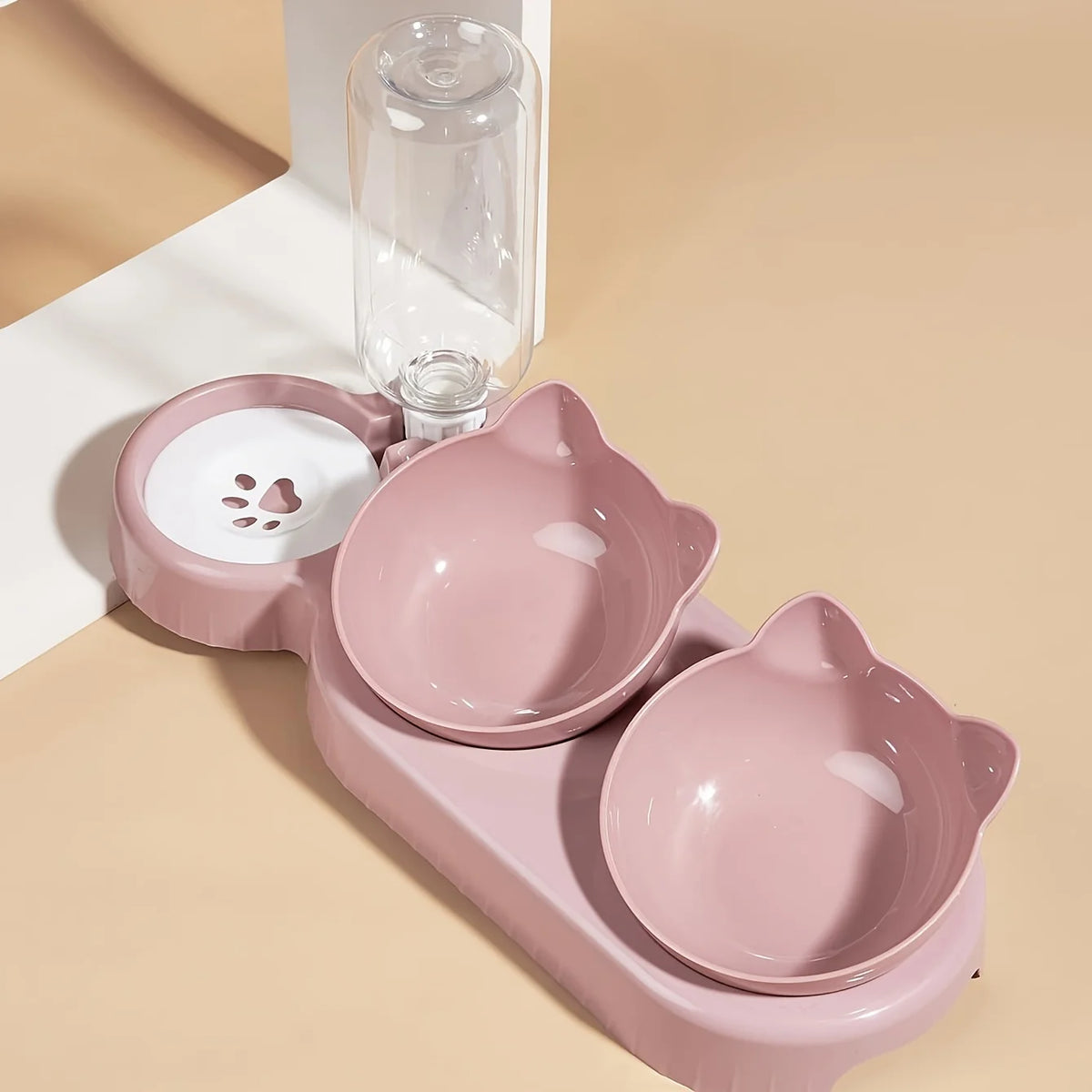Pet Bowls With Water Feeder 3 In 1 Ear Design Tilted Food Bowl Set