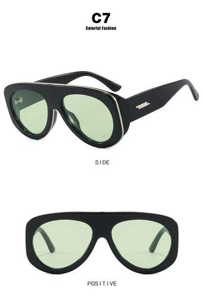 Vintage thick frame stripe oval sunglasses for women