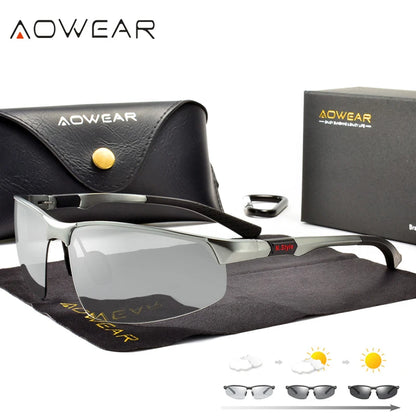 AOWEAR Mens Photochromic Polarized Rimless Sunglasses