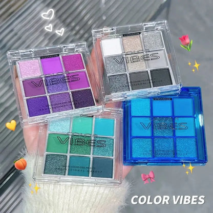 9 Colors Glitter Eyeshadow Palette Avocado Green Shimmer