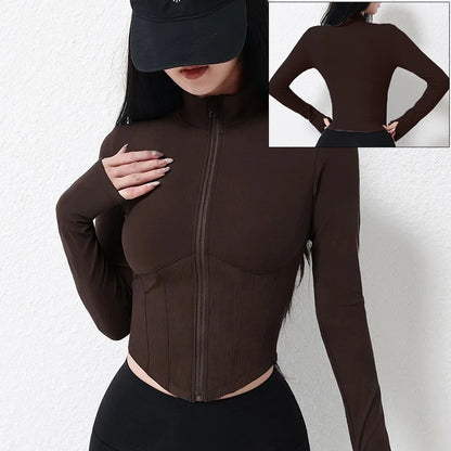 Cloud Hide Front Zipper Sports Jacket for Woman Long Sleeve