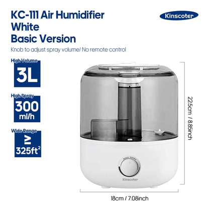KINSCOTER 3L Air Humidifier Professional Large Capacity Home Humidifier Plant Mist