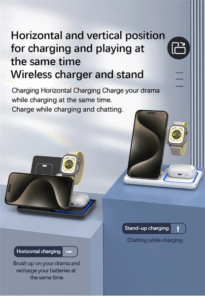 3 in 1 Wireless Charger Stand Pad Foldable Fast Charging