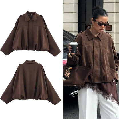 Women's Street Fashion Solid Coats Bat Sleeves Vintage Jackets