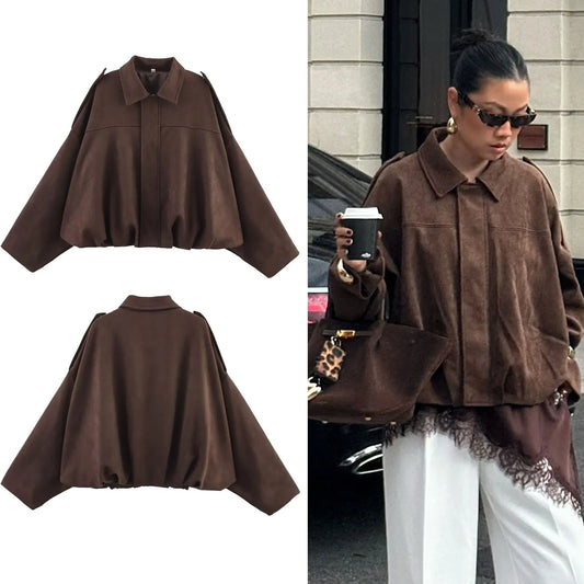 Women's Street Fashion Solid Coats Bat Sleeves Vintage Jackets