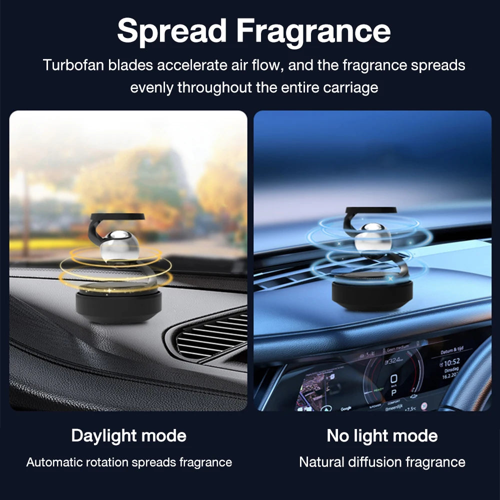 Solar Car Air Freshener Automatic Rotation Dashboard Fragrance
