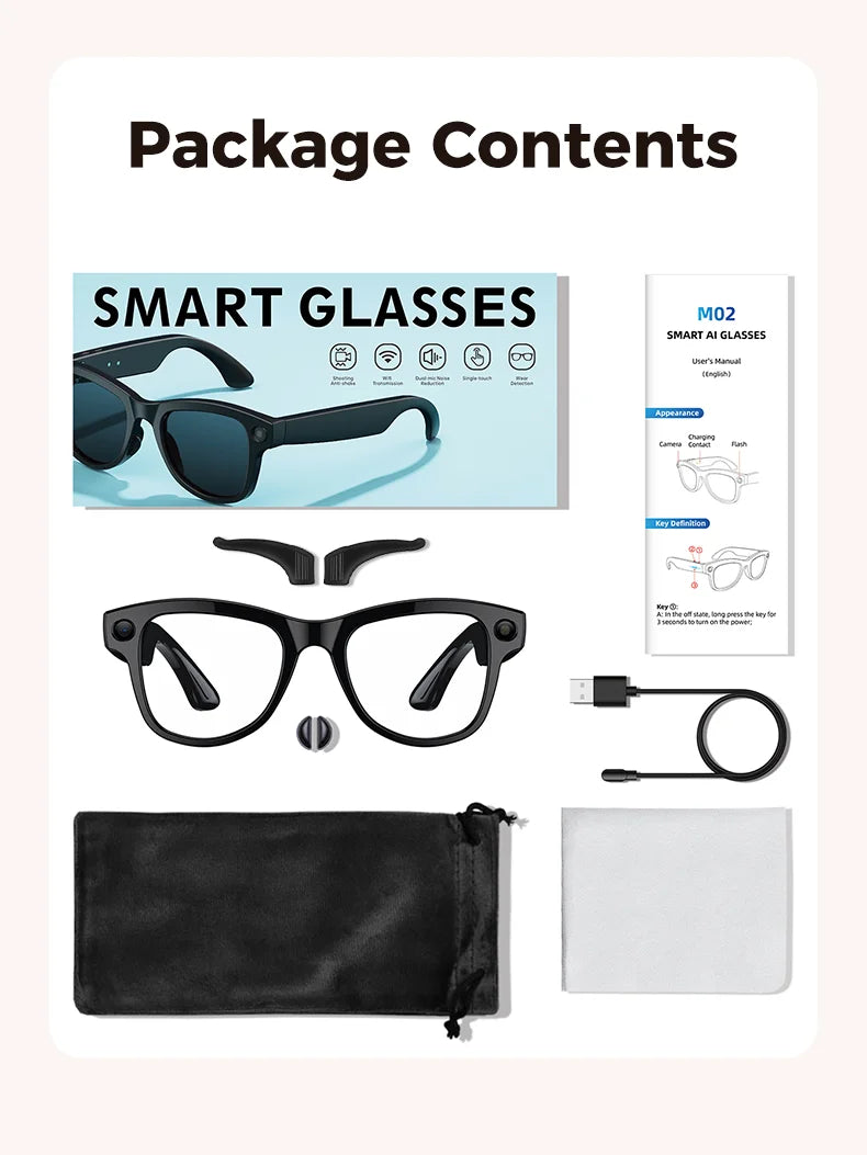 New 3600mAh Large Battery Smart Glasses 8MP HD Camera