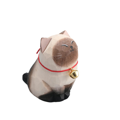 Cute Cat Animals Figurine Decorative Wooden Ornament