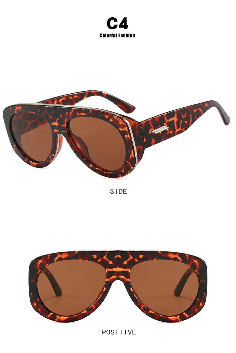 Vintage thick frame stripe oval sunglasses for women