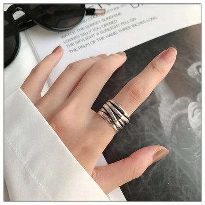 VENTFILLE 925 Sterling Silver Finger Rings Hollow Chain