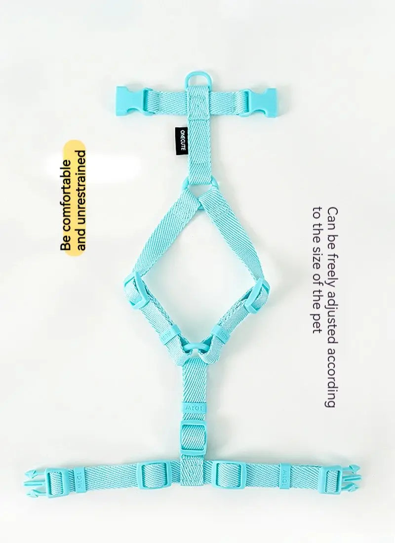 Adjustable Dog Harness Collar Leash Set Macarone Color