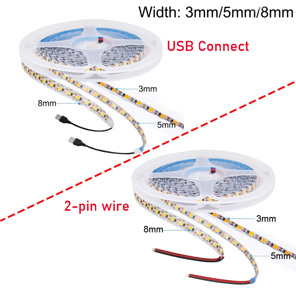 3MM 5MM 8MM Width DC 5V LED Strip 2835 120LEDs