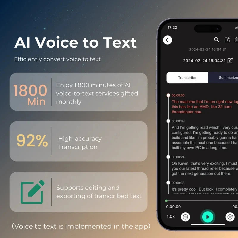 New Portable AI Voice Recorder with Mobile App Transcription