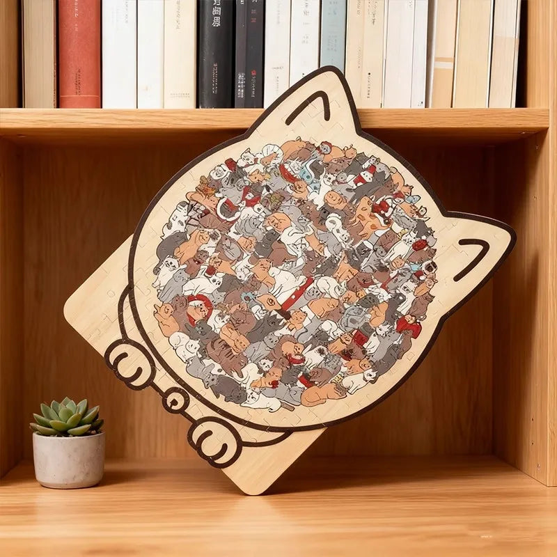 Colored Cat Shaped Wooden Jigsaw Puzzle, Cats Shaped