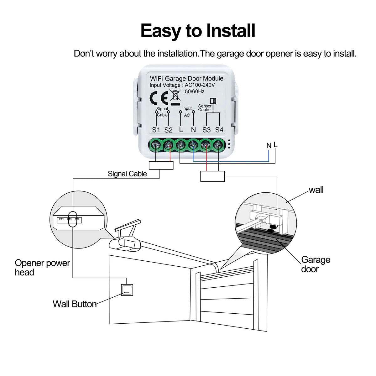 GIRIER Tuya Smart WiFi Garage Door Opener Controller Supports