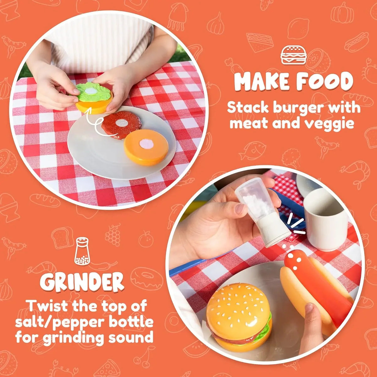 Kitchen Toy Set BBQ Play Grill, Cooking Toy Set for Kids