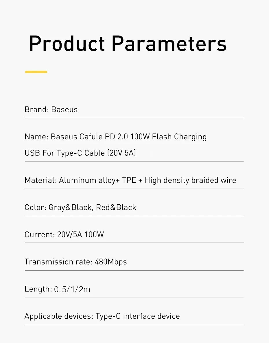 Baseus 100W/5A USB C To USB Type C Cable