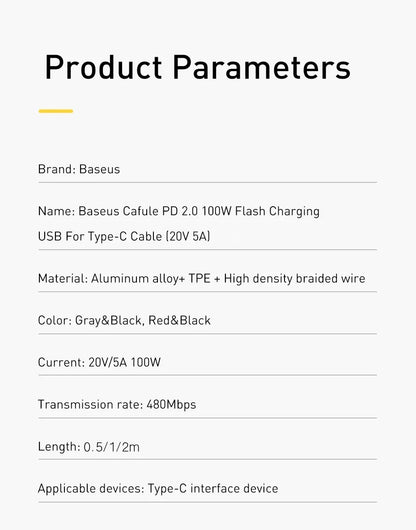 Baseus 100W/5A USB C To USB Type C Cable
