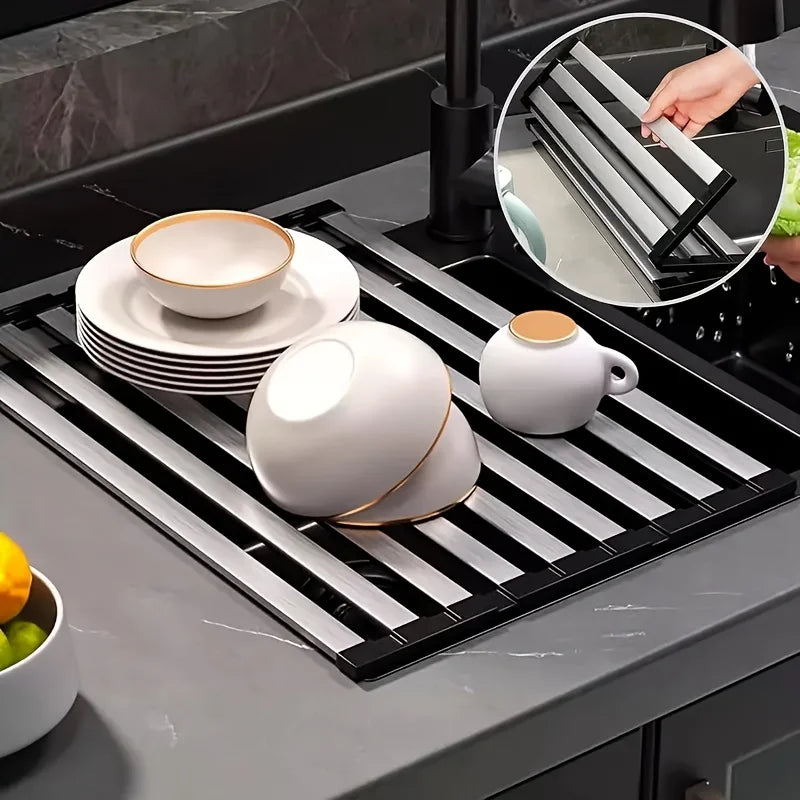 Stainless Steel Roll Up Dish Drying Rack Space Saving