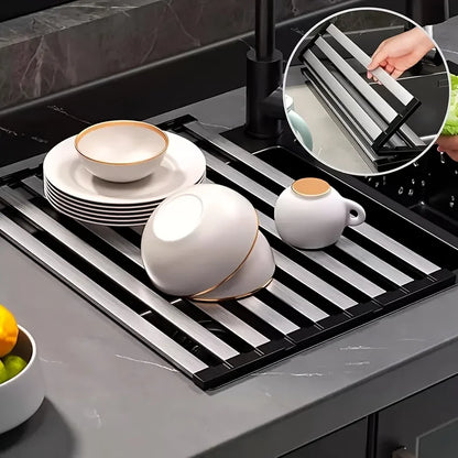 Stainless Steel Roll Up Dish Drying Rack Space Saving