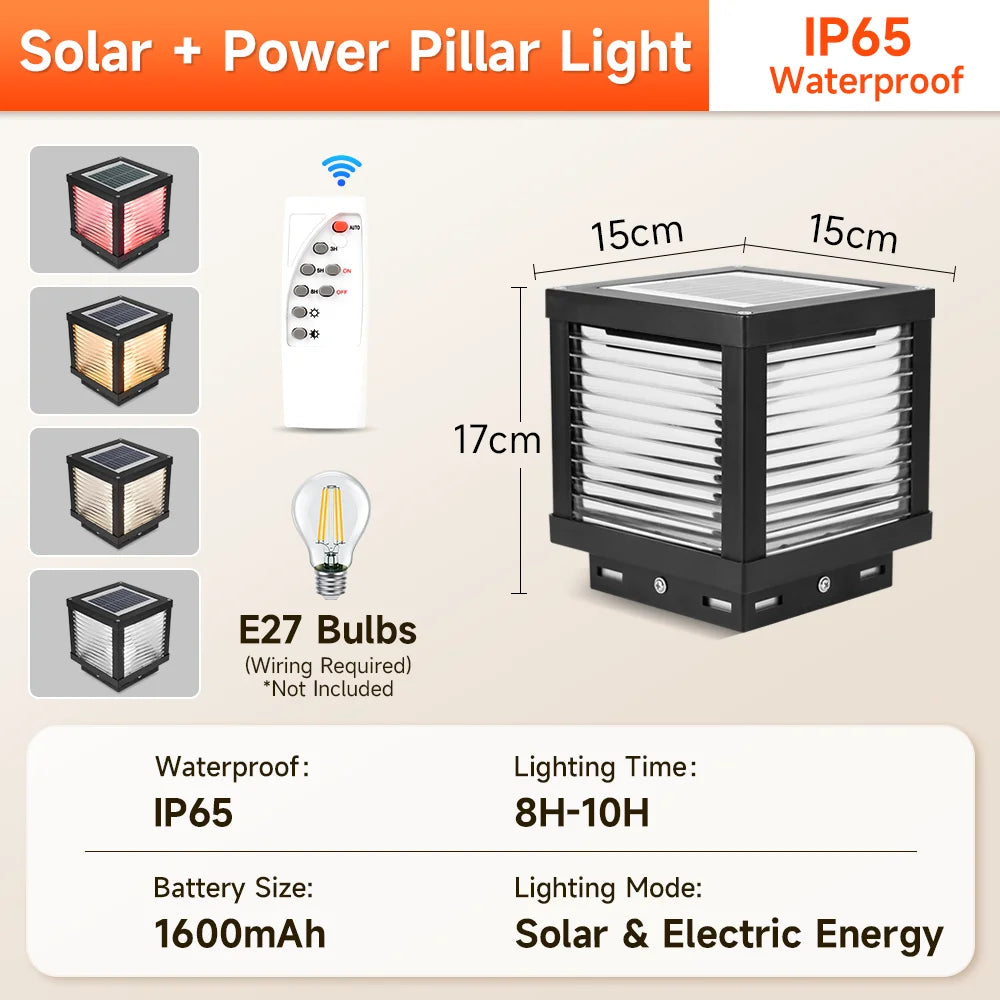 Outdoor Lighting Pillar Lights Remote Control Solar Chapiter Lamp