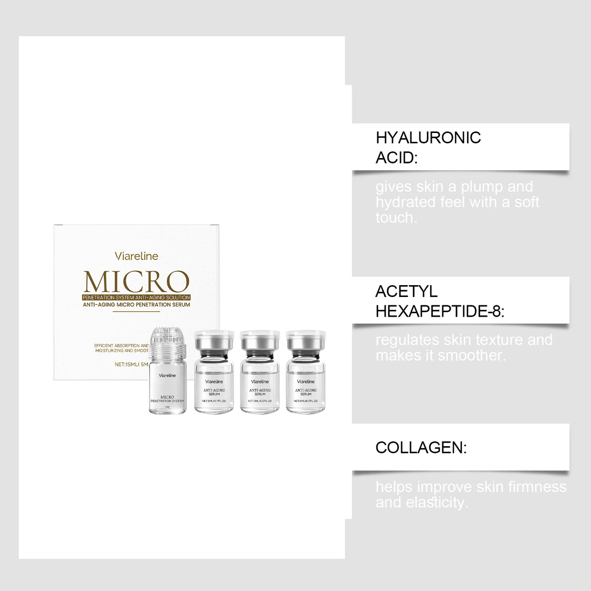 Hexapeptide Collagen Microneedle Serum Set Hydrating Facial Roller