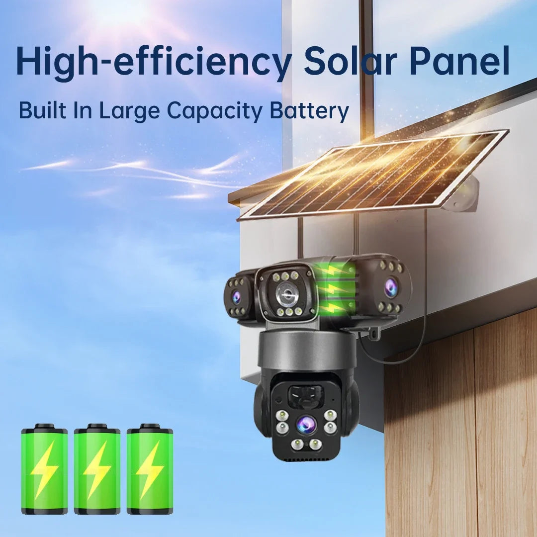 15MP 8K Wifi IP Camera Solar Outdoor Waterproof Three Lenses