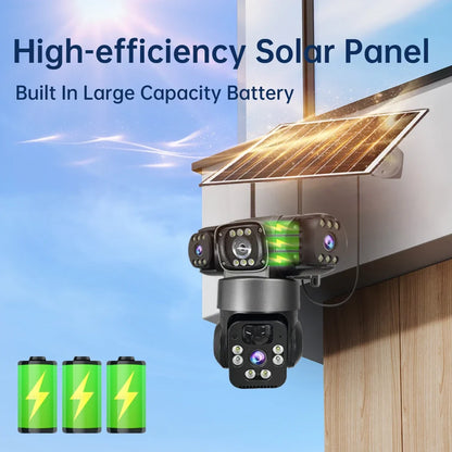 15MP 8K Wifi IP Camera Solar Outdoor Waterproof Three Lenses