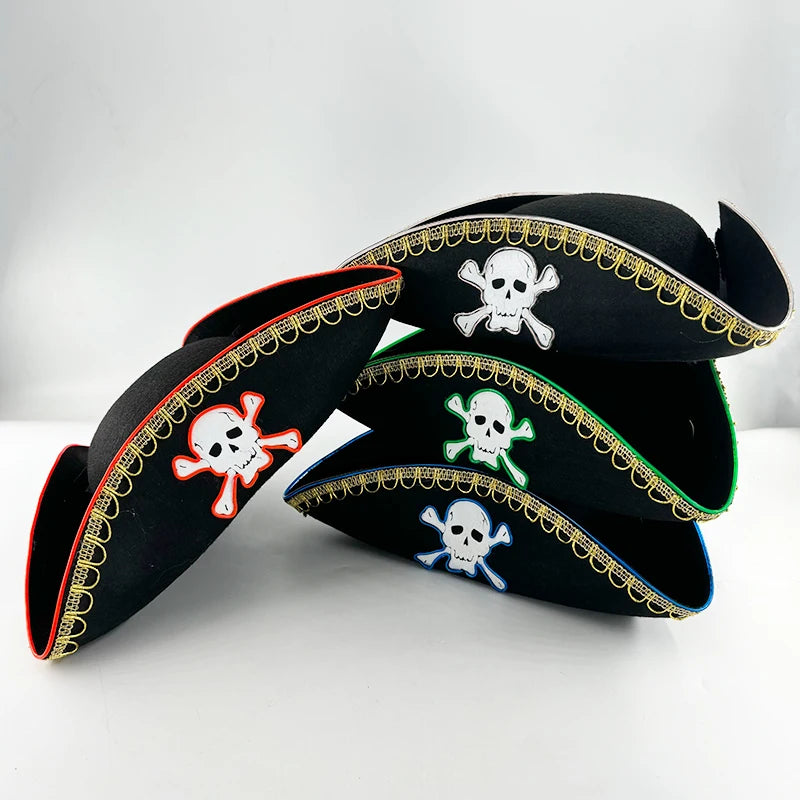Halloween LED Black Pirate Hat For Adult Pirate Theme Party