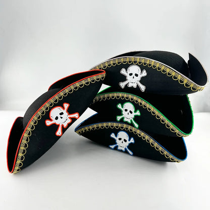 Halloween LED Black Pirate Hat For Adult Pirate Theme Party