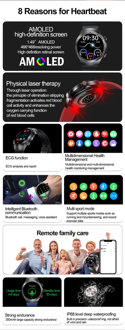 2025New Laser Therapy ECG+PPG Smartwatch For Men Women