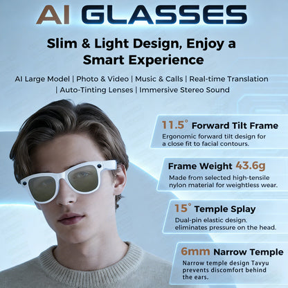 Smart AI Glasses 4K 800W Camera 3600mAh Power Bank