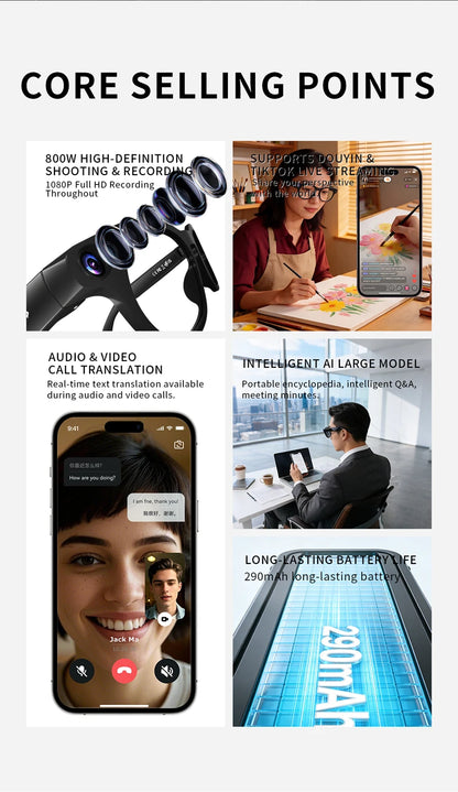 Lenovo AI Smart Glasses 800W Pixel Anti Blue Light HD Camera