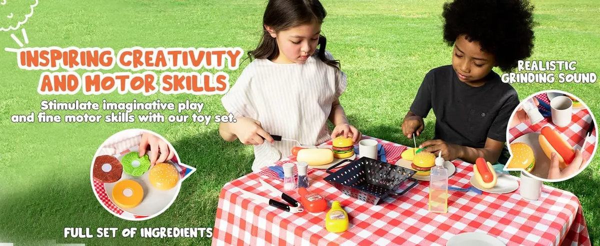 Kitchen Toy Set BBQ Play Grill, Cooking Toy Set for Kids