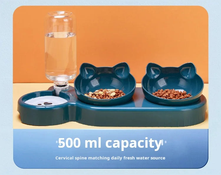 Pet Bowls With Water Feeder 3 In 1 Ear Design Tilted