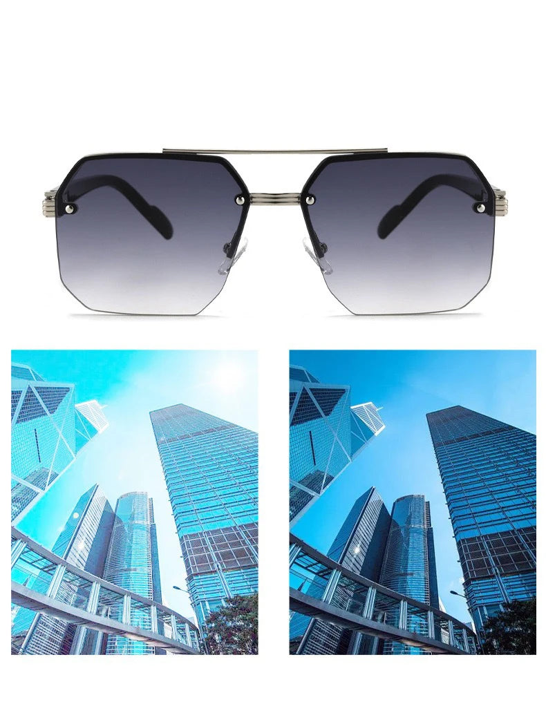 Oversize Retro Double Bridges Polygon Square Metal