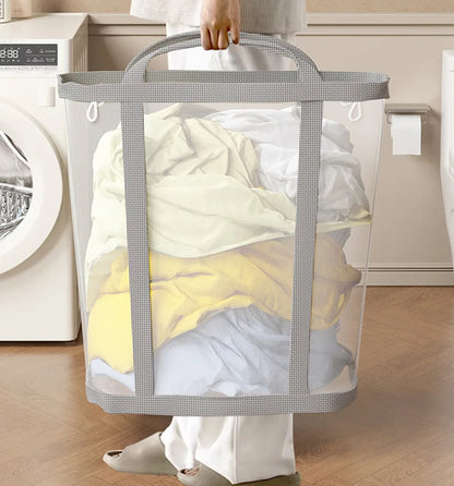 Nylon Mesh Laundry Basket Portable Dirty Clothes Organizer