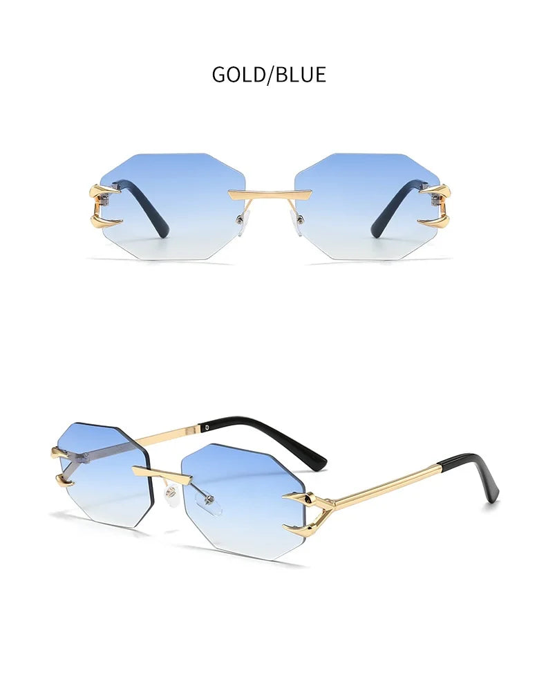 Rimless Hexagon Sunglasses Retro Irregular Square