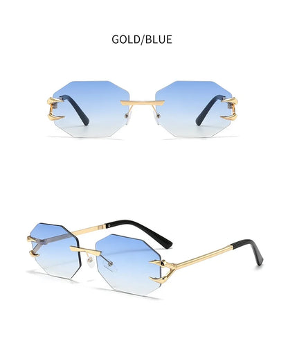 Rimless Hexagon Sunglasses Retro Irregular Square